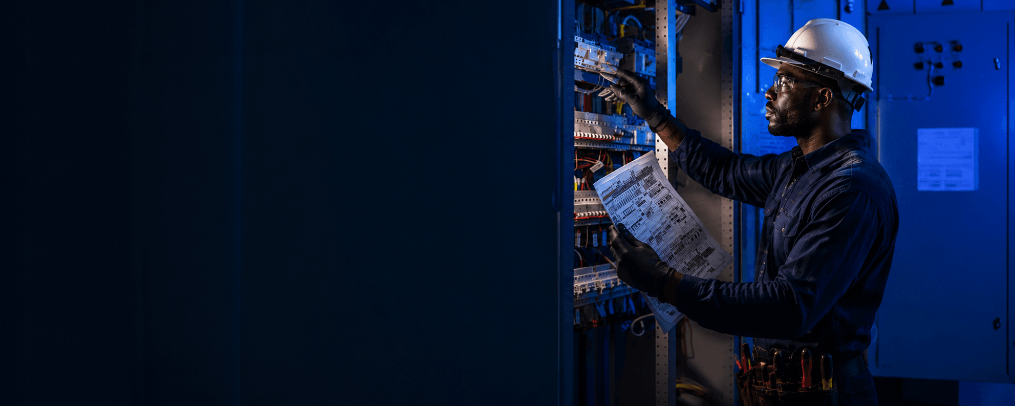 Professional electrician working on an electrical panel